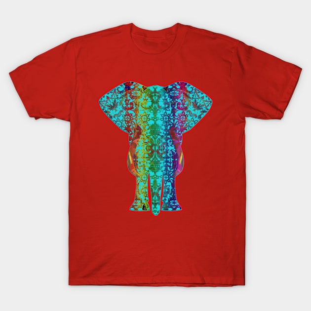 Rainbow Blue Elephant On Red V.2 T-Shirt by Diego-t